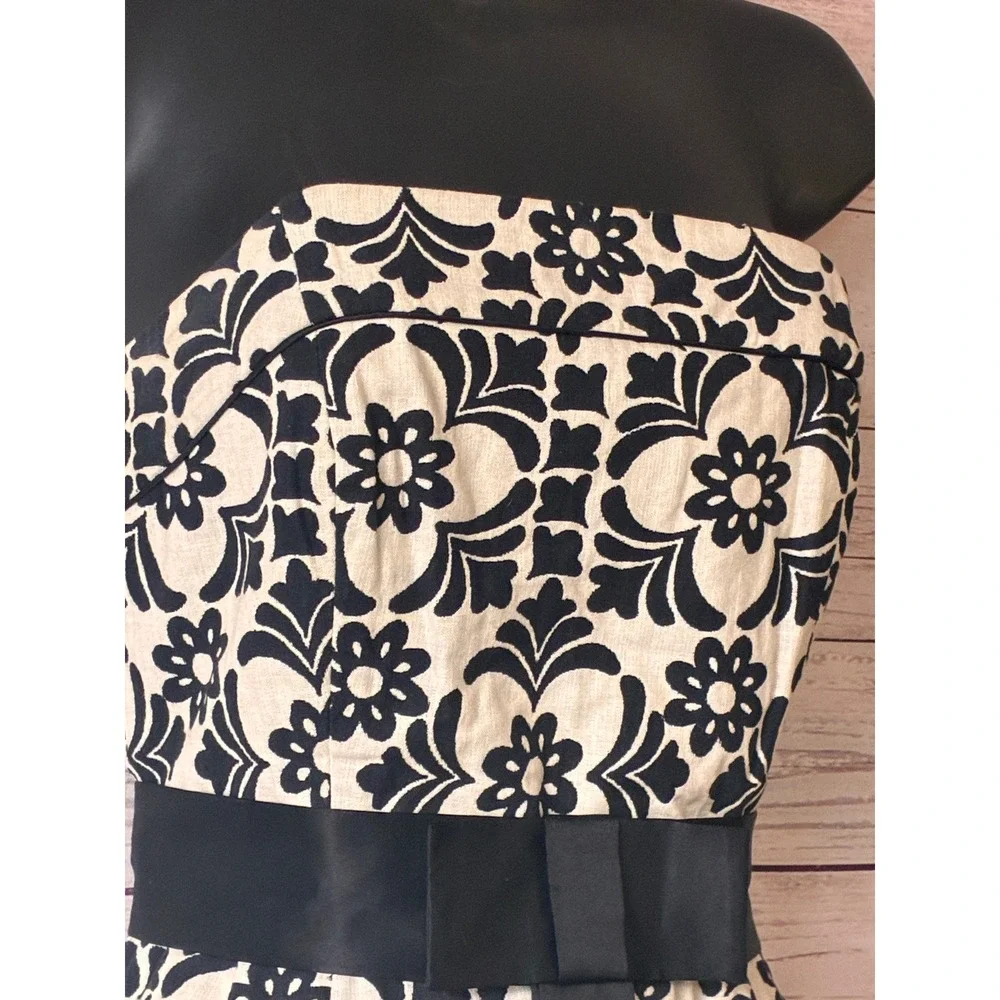 Lilly Pulitzer Modern Strapless Dress Preppy Coquette Floral Bow - 2 Black Cream - Picture 8 of 11